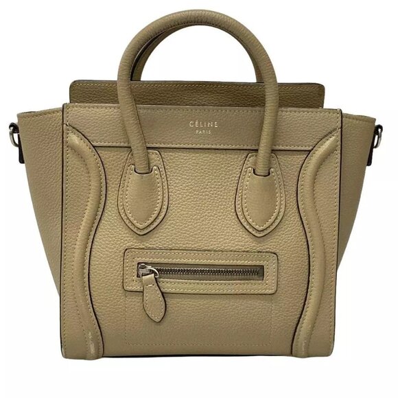 Auth CELINE Luggage Nano Shopper - Beige Drummed Calf Handbag - Picture 1 of 14